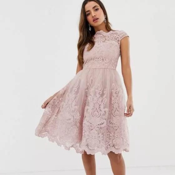 Dusty pink lace dress by Chi Chi London - Picture 2 of 5